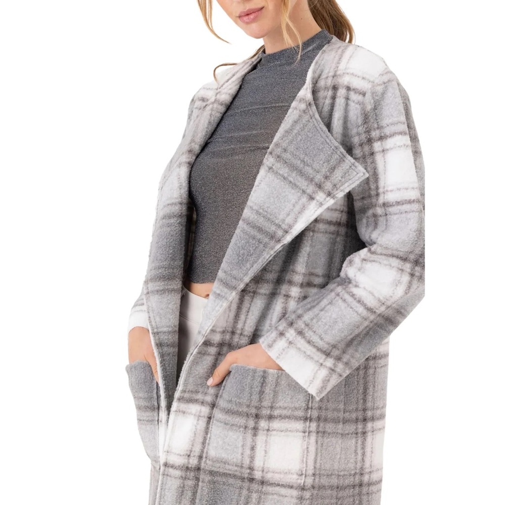 We Are Sundays Newport Long Sherpa Jacket in Snowfall Plaid XS